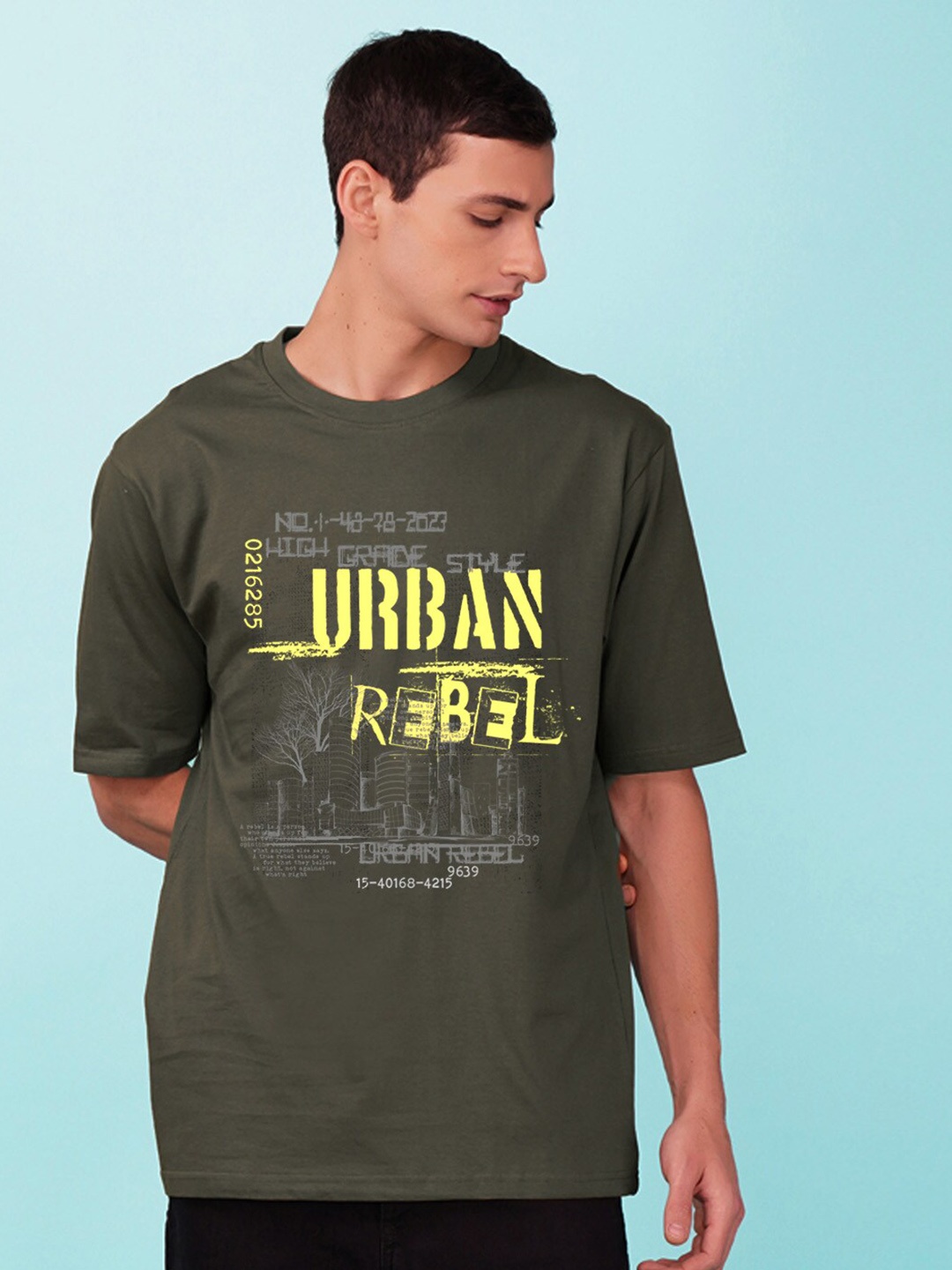 

NUSYL Men Typography Printed Oversized T-shirt, Green