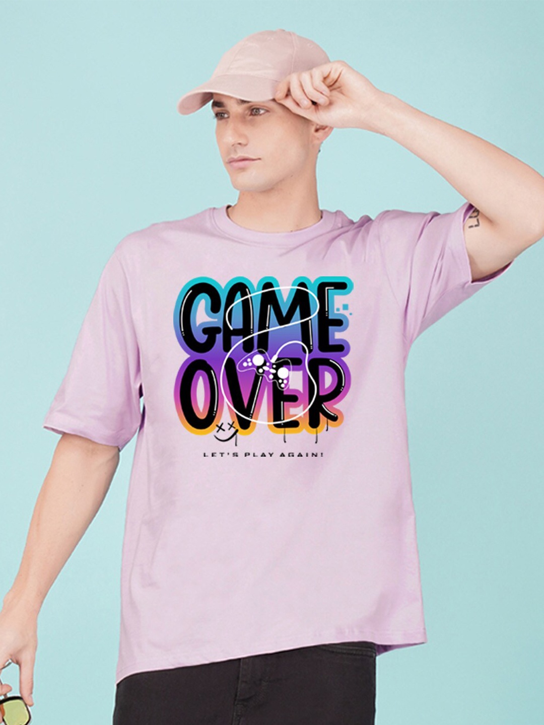 

NUSYL Typography Printed Drop Shoulder Oversized T-shirt, Purple