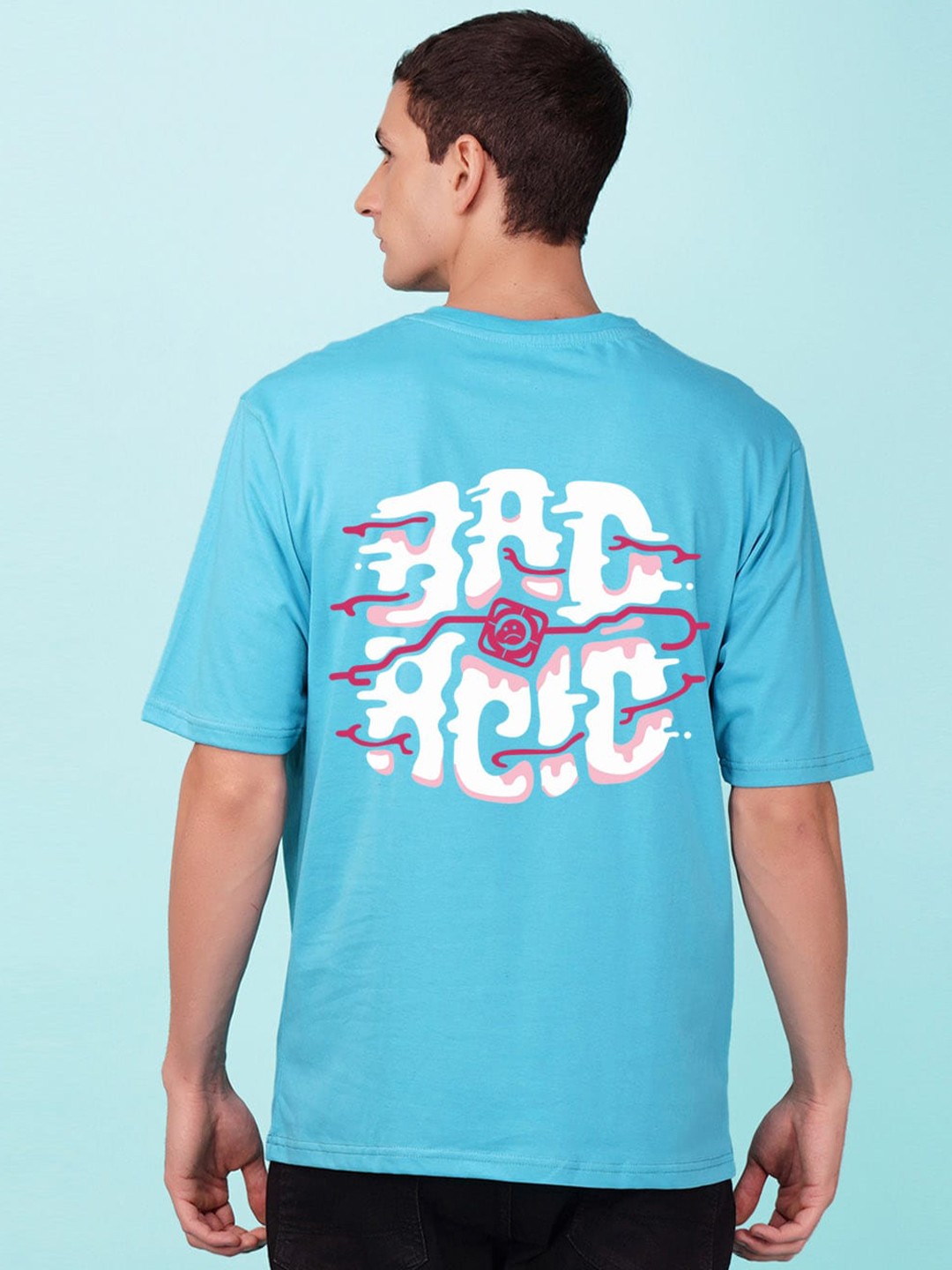 

NUSYL Men Typography Printed Oversized T-shirt, Blue
