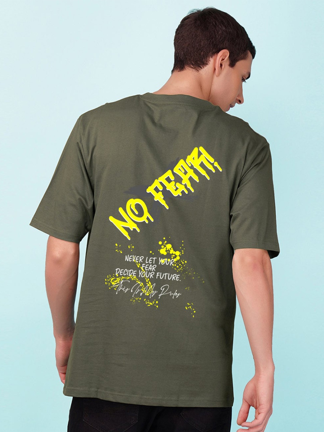 

NUSYL Men Printed Oversized T-shirt, Olive