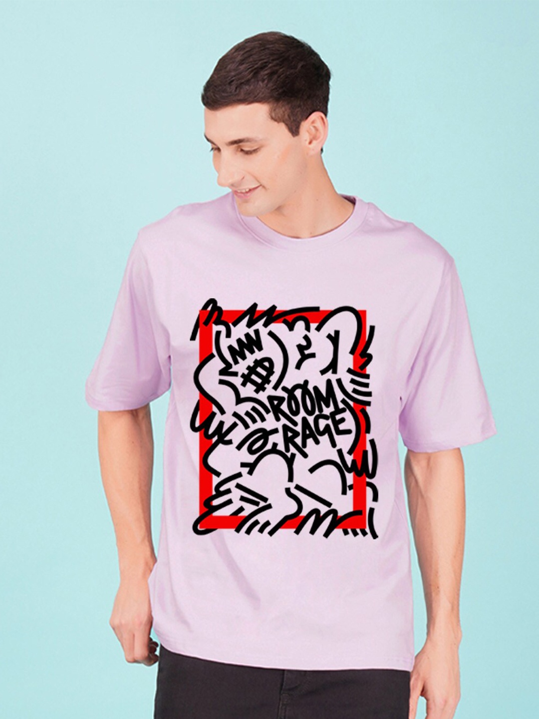 

NUSYL Graphic Printed Drop-Shoulder Sleeves Oversized Casual Cotton T-shirt, Purple