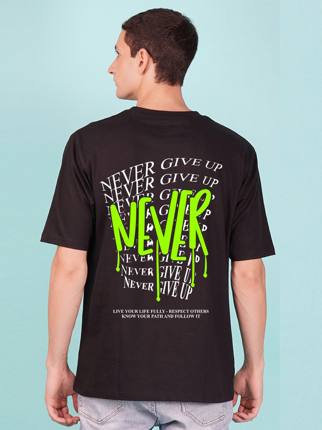 

NUSYL Men Typography Printed Oversized T-shirt, Black