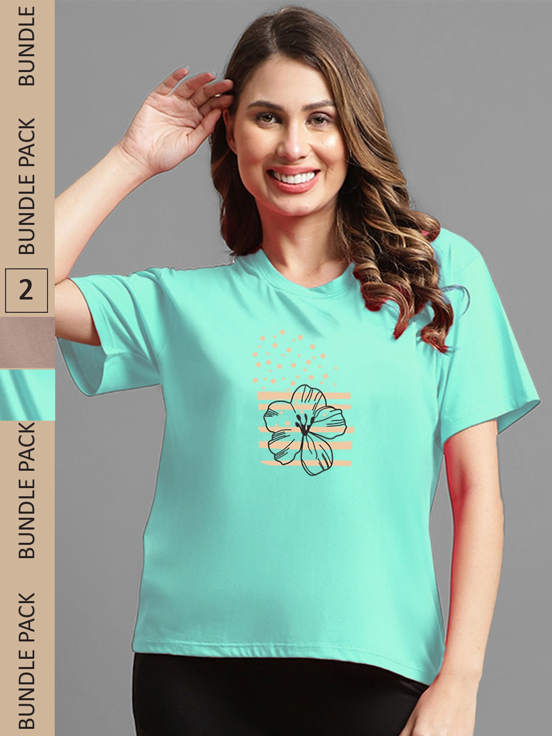 

Kanvin Women Camel Brown & Green Pack Of 2 Printed Drop Shoulder Sleeves Oversized T-shirts