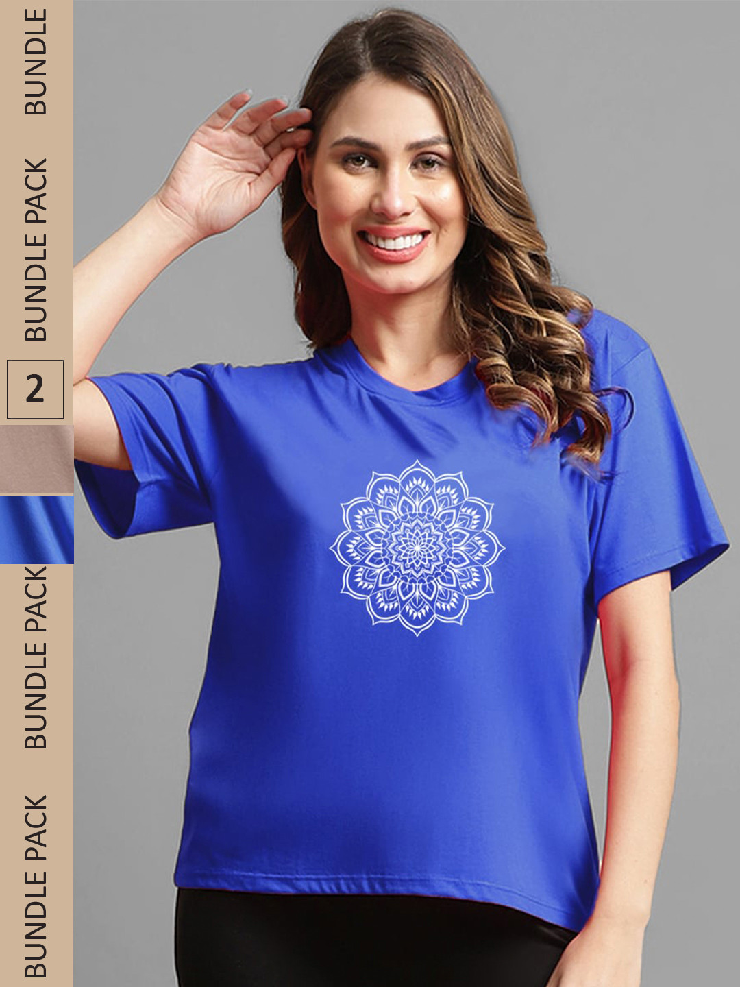 

Kanvin Blue & Camel Brown Pack Of 2 Printed Oversized T-shirt