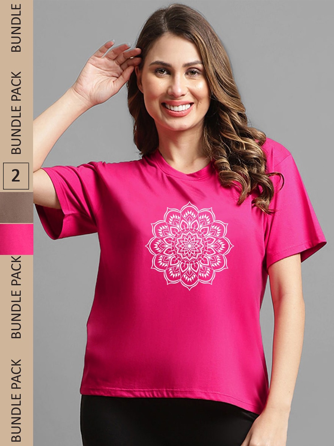 

Kanvin Camel Brown & Pink Pack Of 2 Typography Printed Cotton Modal Oversized T-shirt