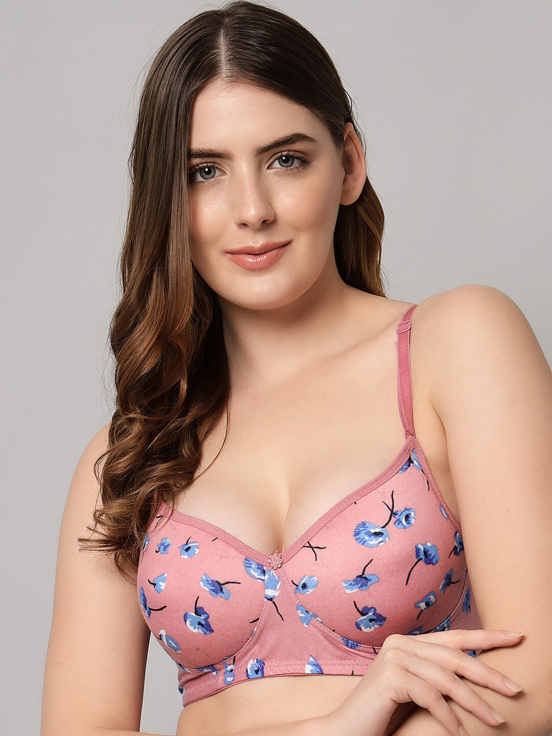 

Imsa Moda Floral Cotton Lightly Padded Half Coverage Seamless Super Support Bra, Pink