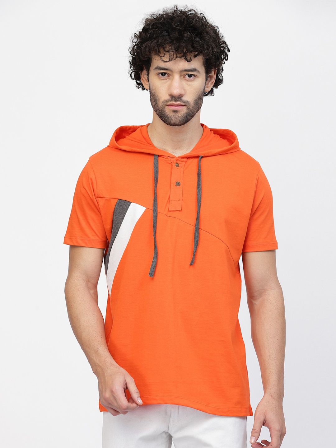 

Kalt Hooded Striped Cotton T-Shirt, Orange