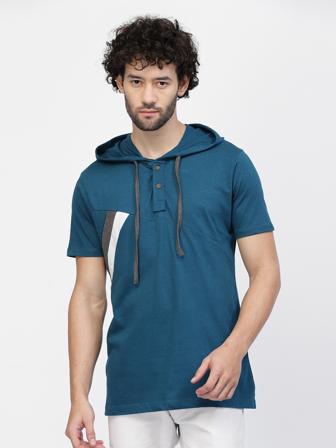 

Kalt Colourblocked Hooded T-shirt, Teal