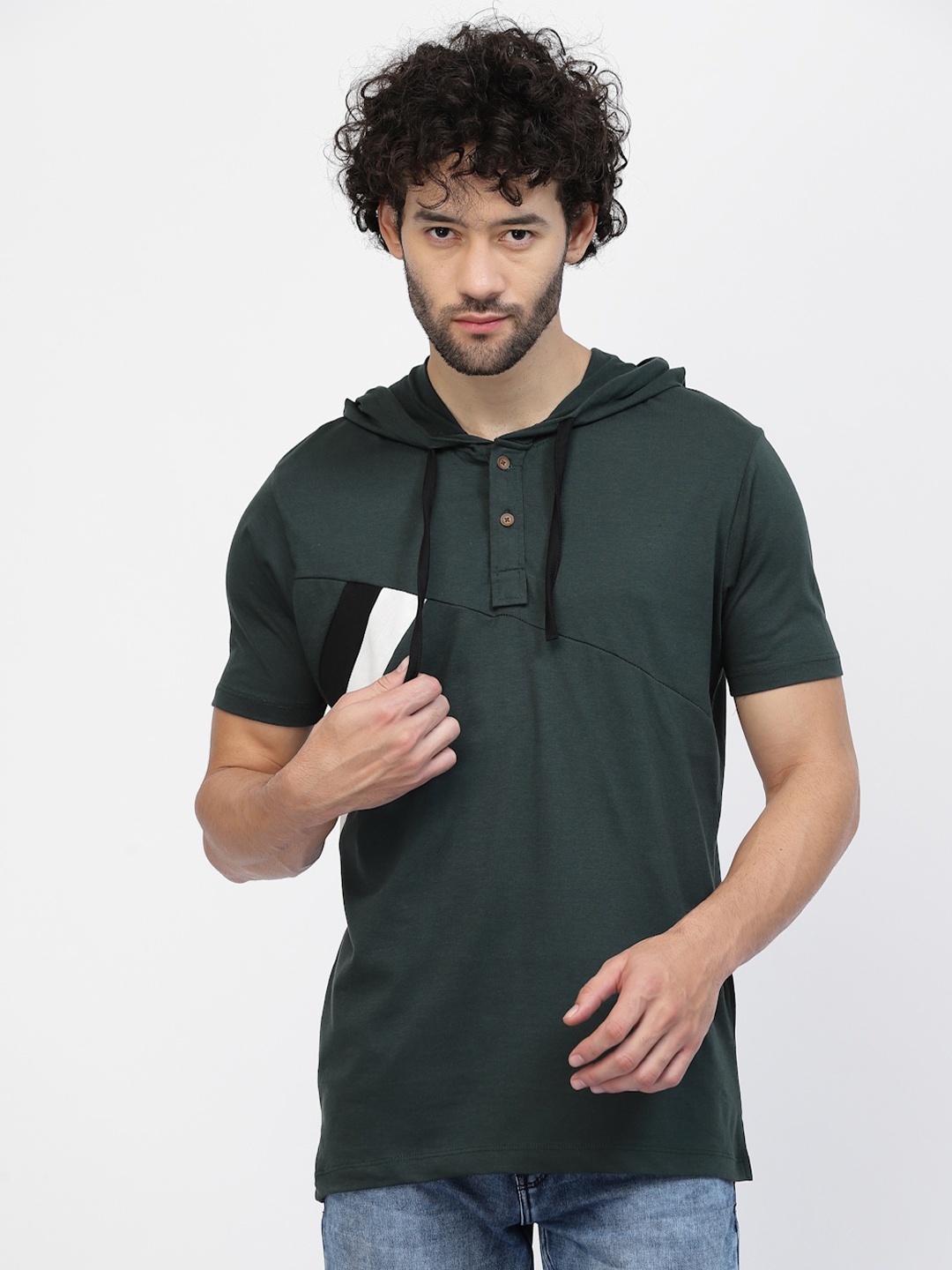 

Kalt Men Hooded Regular Fit T-shirt, Green