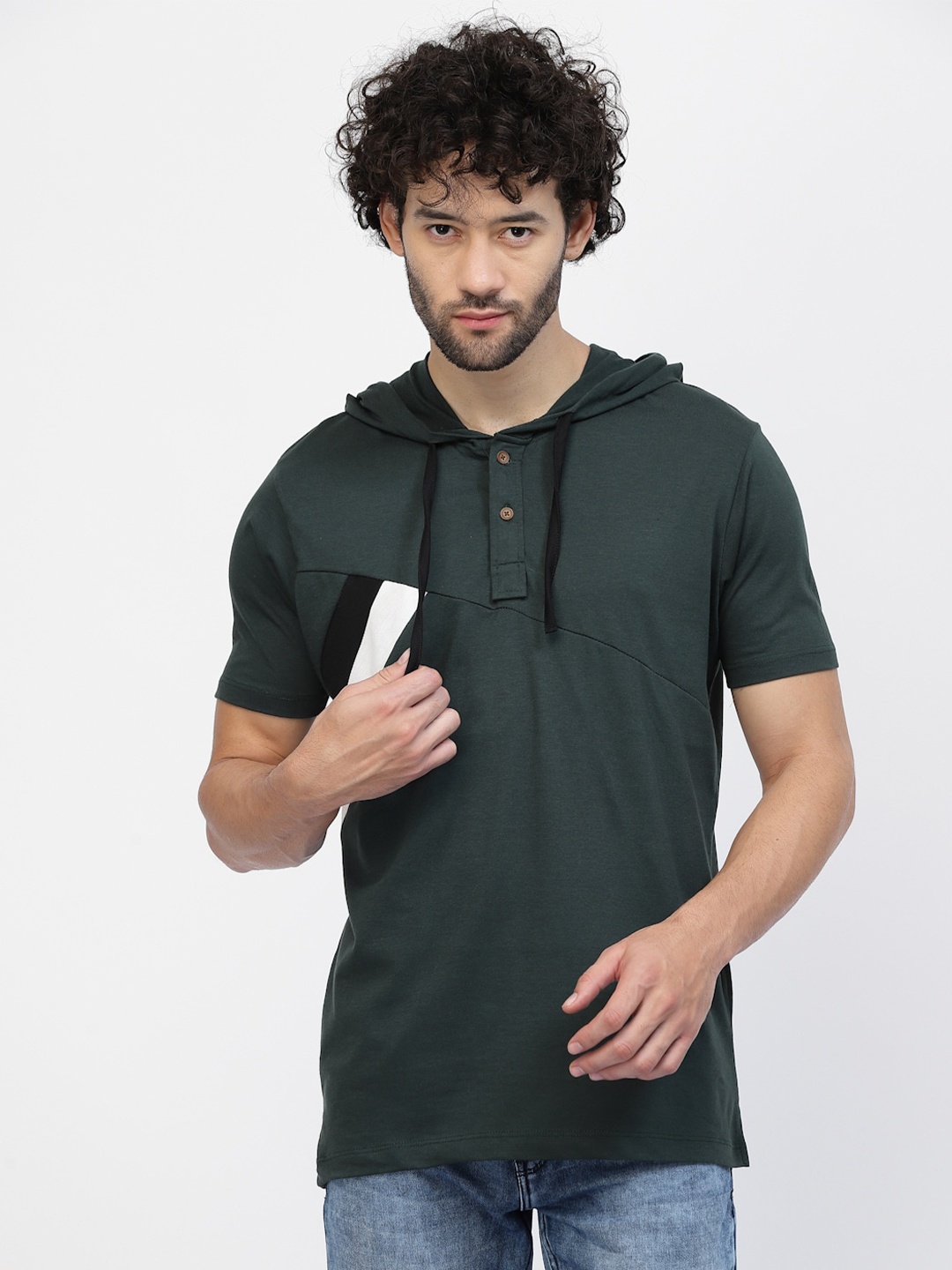 

Kalt Hooded Casual Knitted Cotton T-shirt, Charcoal