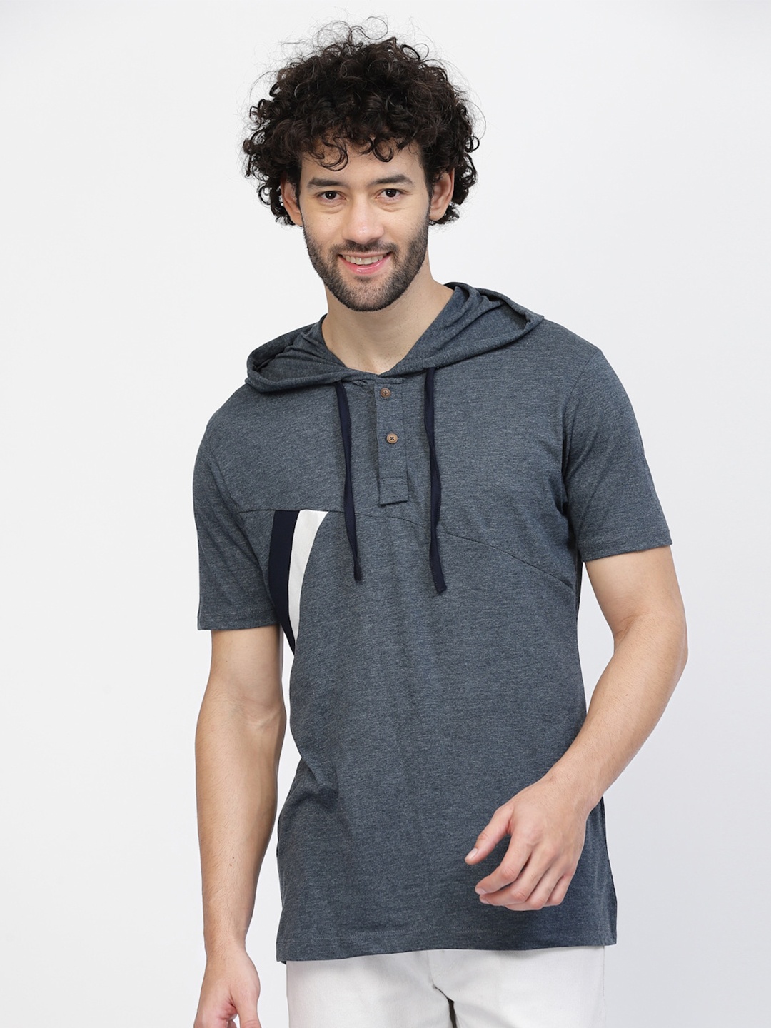 

Kalt Hooded Casual Knitted Cotton T-shirt, Grey