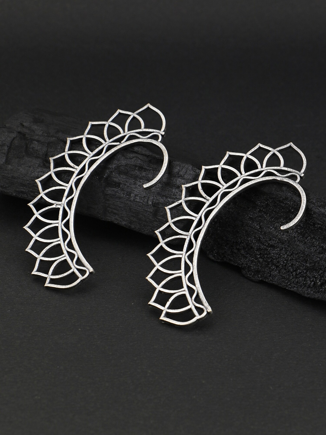 

Adwitiya Collection Silver-Plated Leaf Design Ear Cuffs