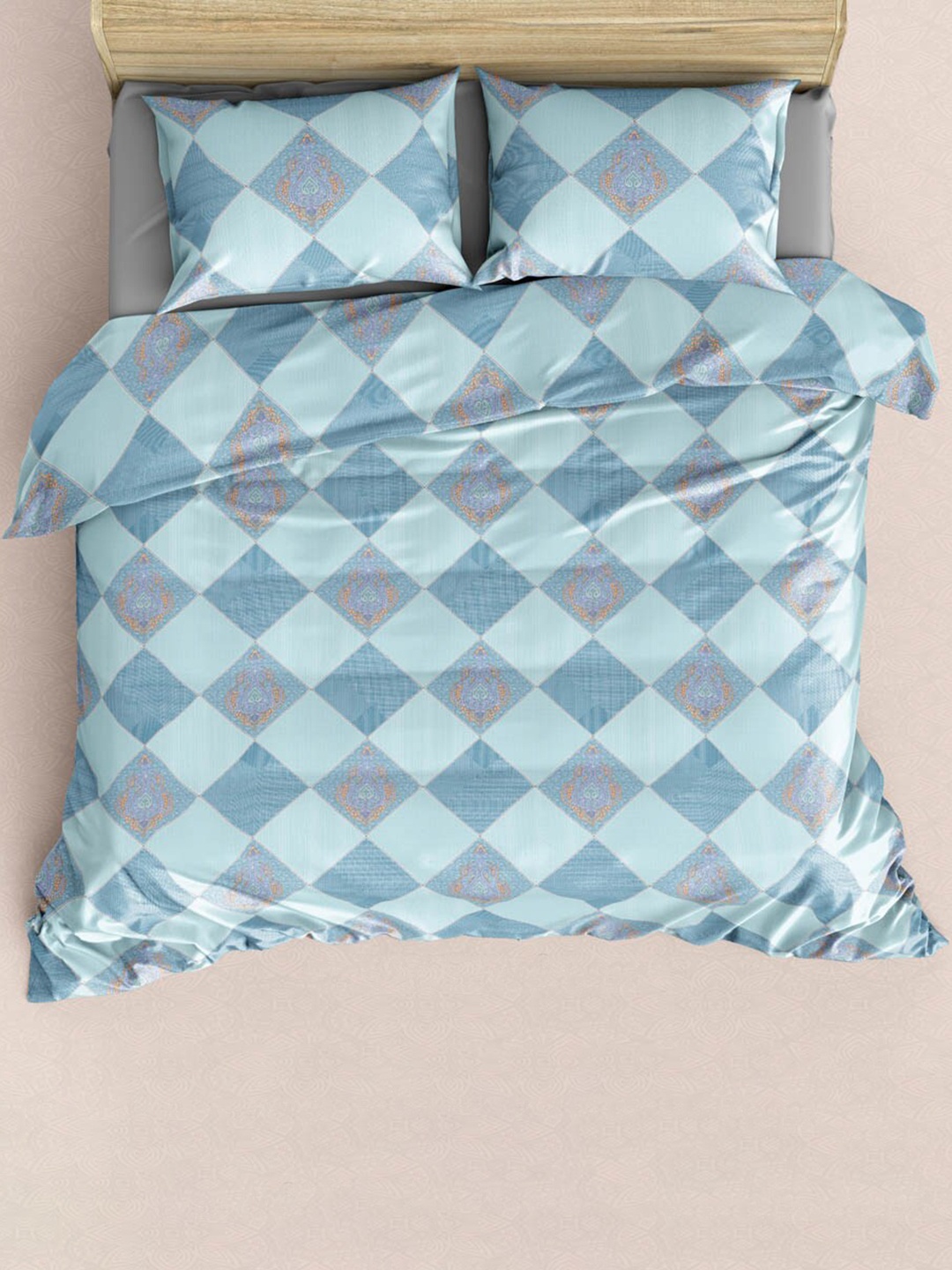 

JAIPUR FABRIC Blue Geometric 300 TC Reversible Cotton King Bedsheet & 4 Pillow Covers