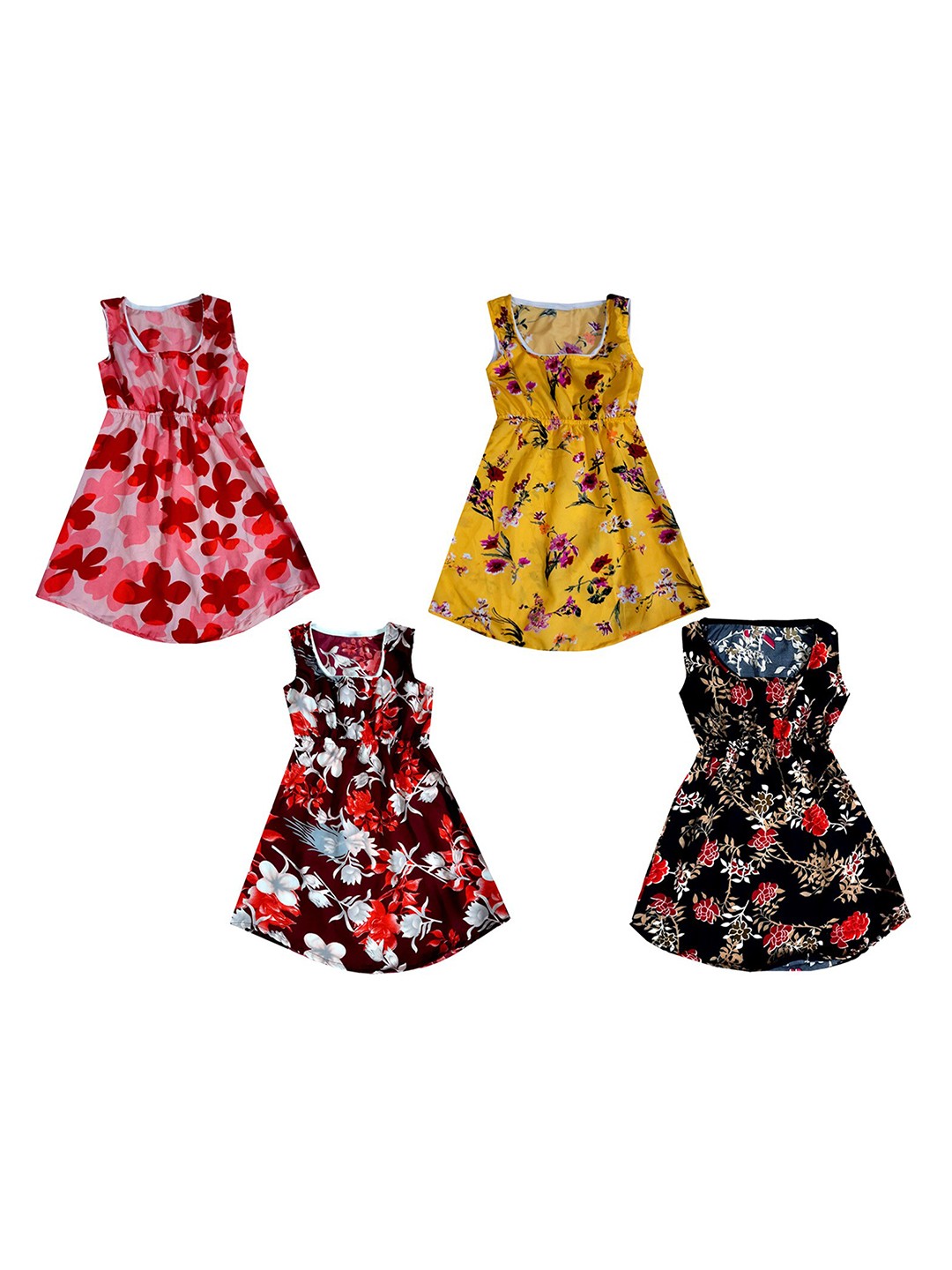 

IndiWeaves Pack Of 4 Floral Printed Crepe A-line Maxi Dress, Yellow