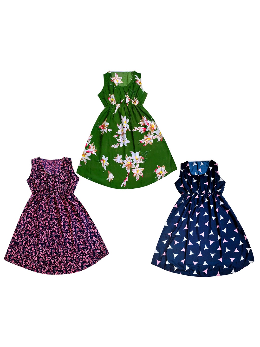 

IndiWeaves Pack Of 3 Floral Printed Crepe Maxi Dress, Green