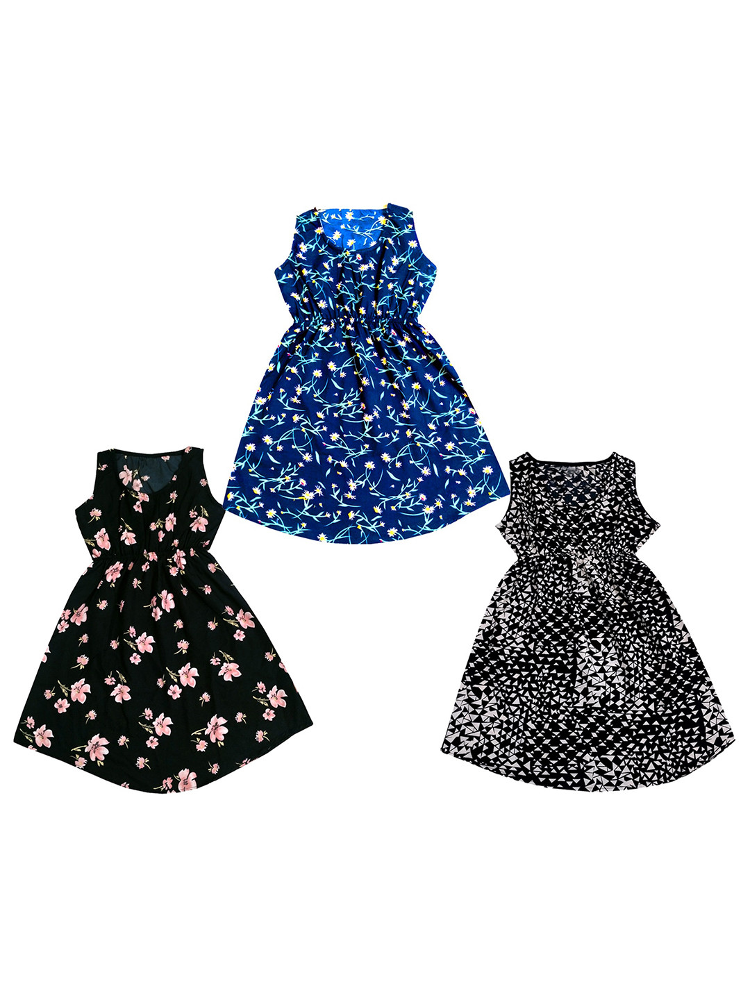 

IndiWeaves Girls Pack of 3 Floral Print Crepe Maxi Dress, Blue