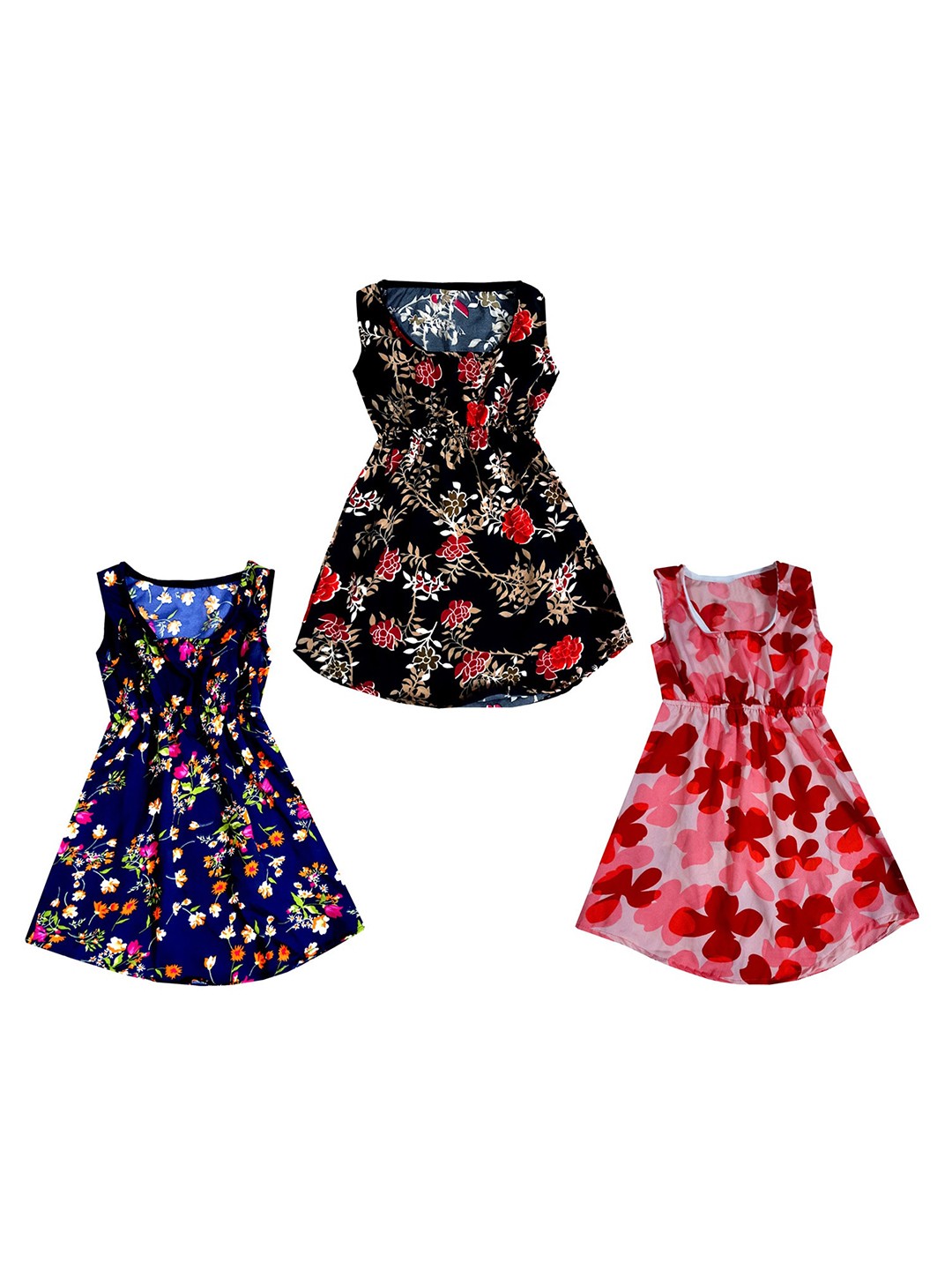 

IndiWeaves Girls Pack Of 3 Floral Printed Fit & Flare Dresses, Black