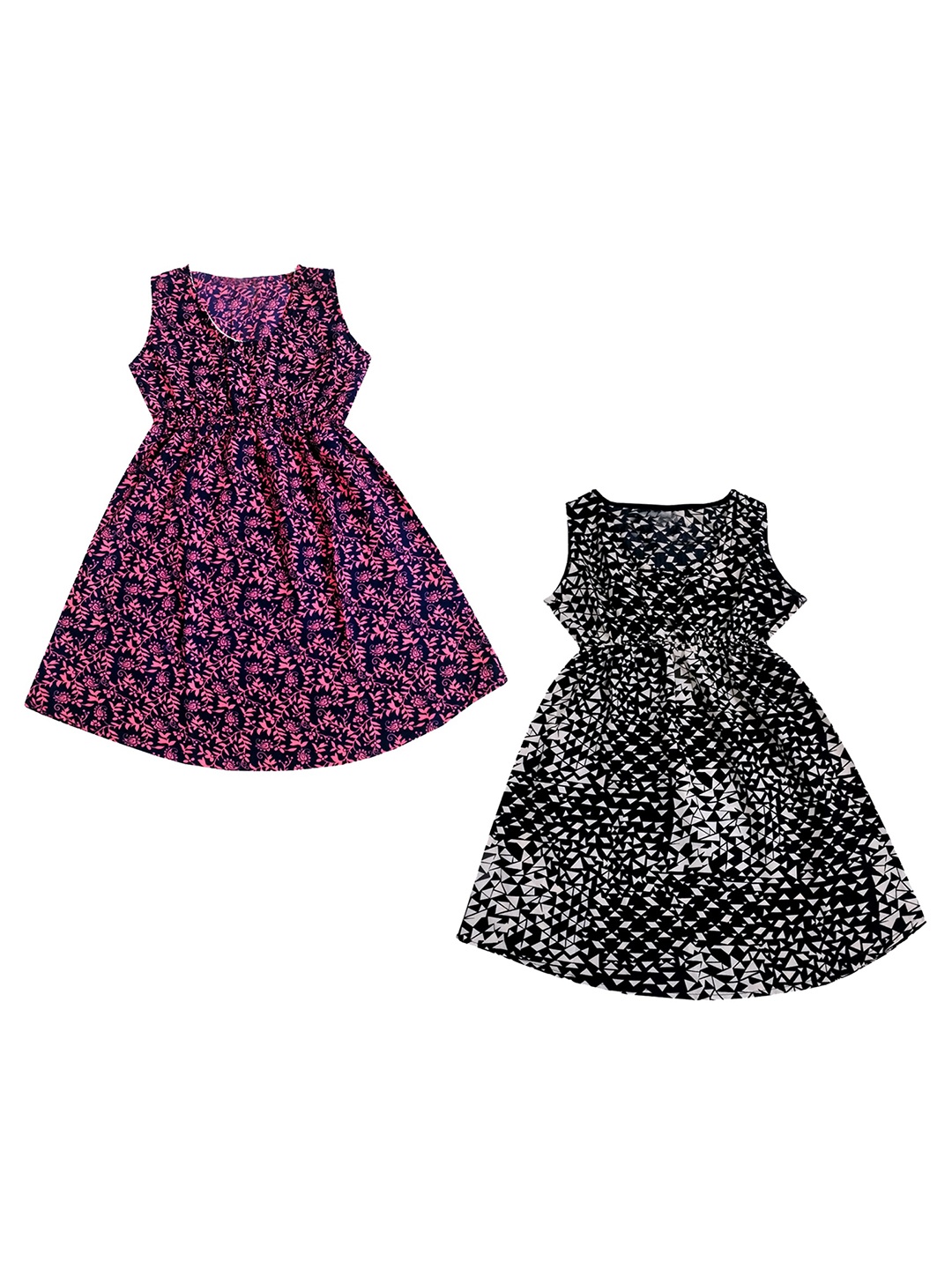 

IndiWeaves Girls Pack Of 2 Floral Printed Sleeveless Fit & Flare Dress, Black
