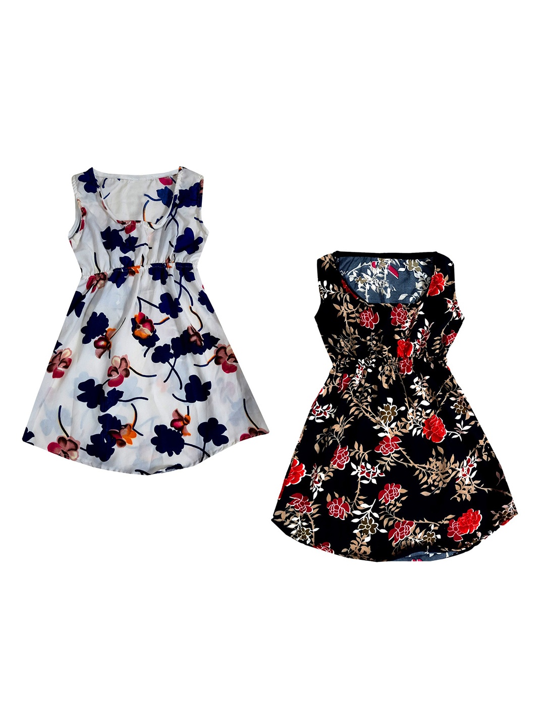

IndiWeaves Pack Of 2 Floral Printed Sleeveless Fit & Flare Dress, White