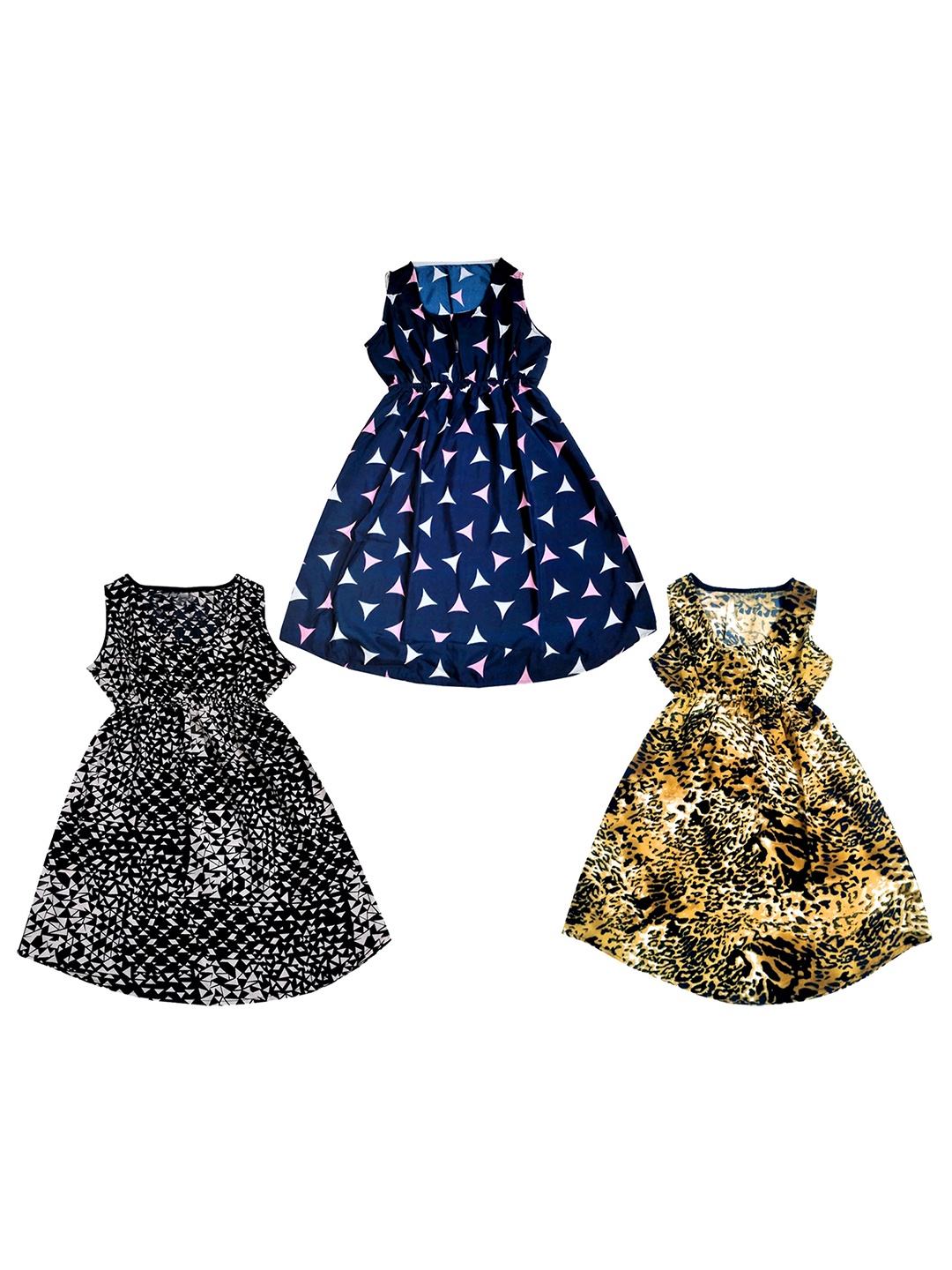 

IndiWeaves Pack Of 3 Geometric Printed Fit & Flare Dress, Black