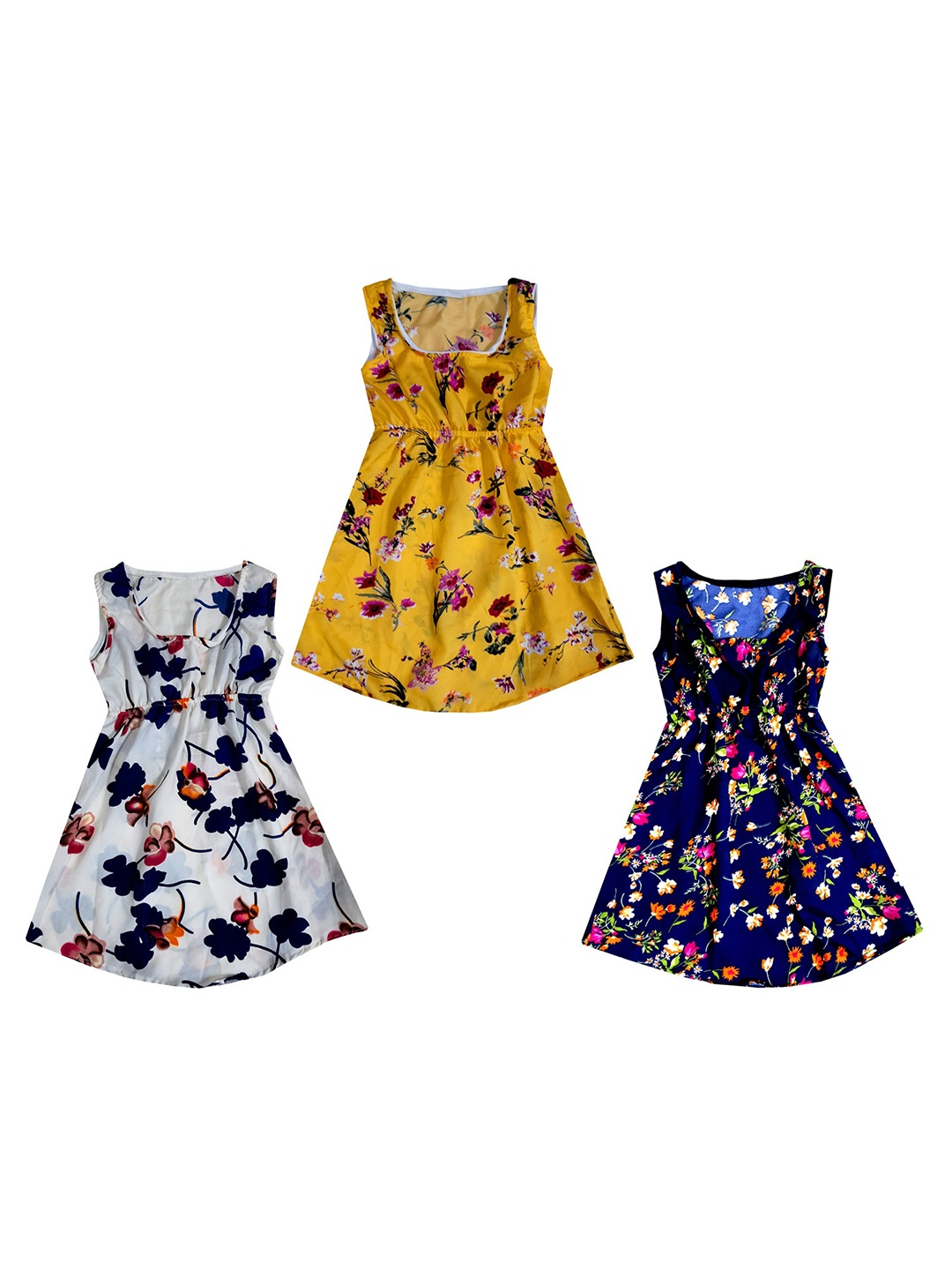 

IndiWeaves Pack Of 3 Floral Print Crepe Maxi Dress, Yellow