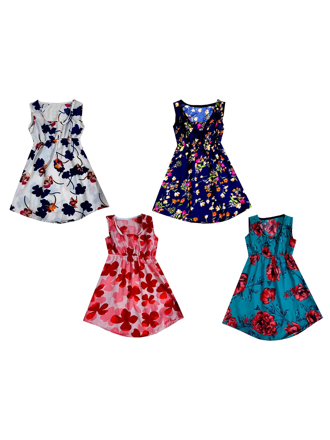 

IndiWeaves Girls Pack of 4 Floral Printed Maxi Dresses, Navy blue
