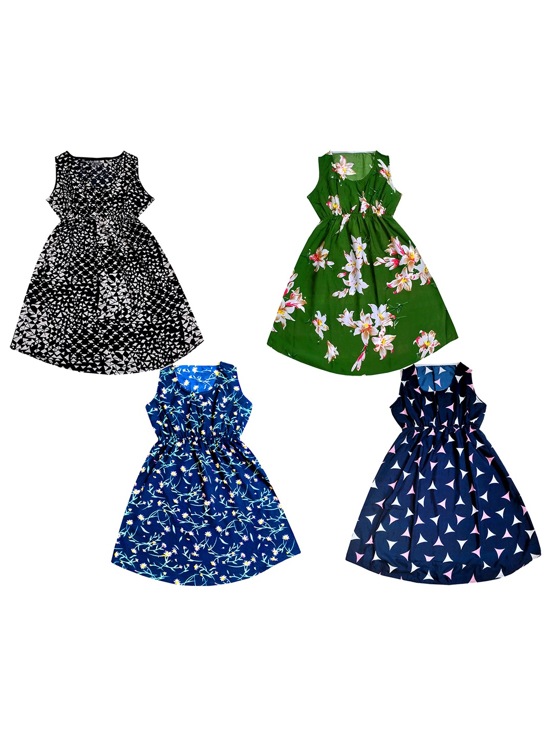 

IndiWeaves Pack Of 4 Floral Printed Fit & Flare Dress, Black
