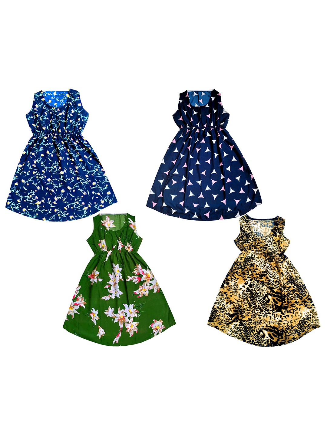 

IndiWeaves Pack Of 4 Floral Printed Sleeveless Fit & Flare Dress, Navy blue