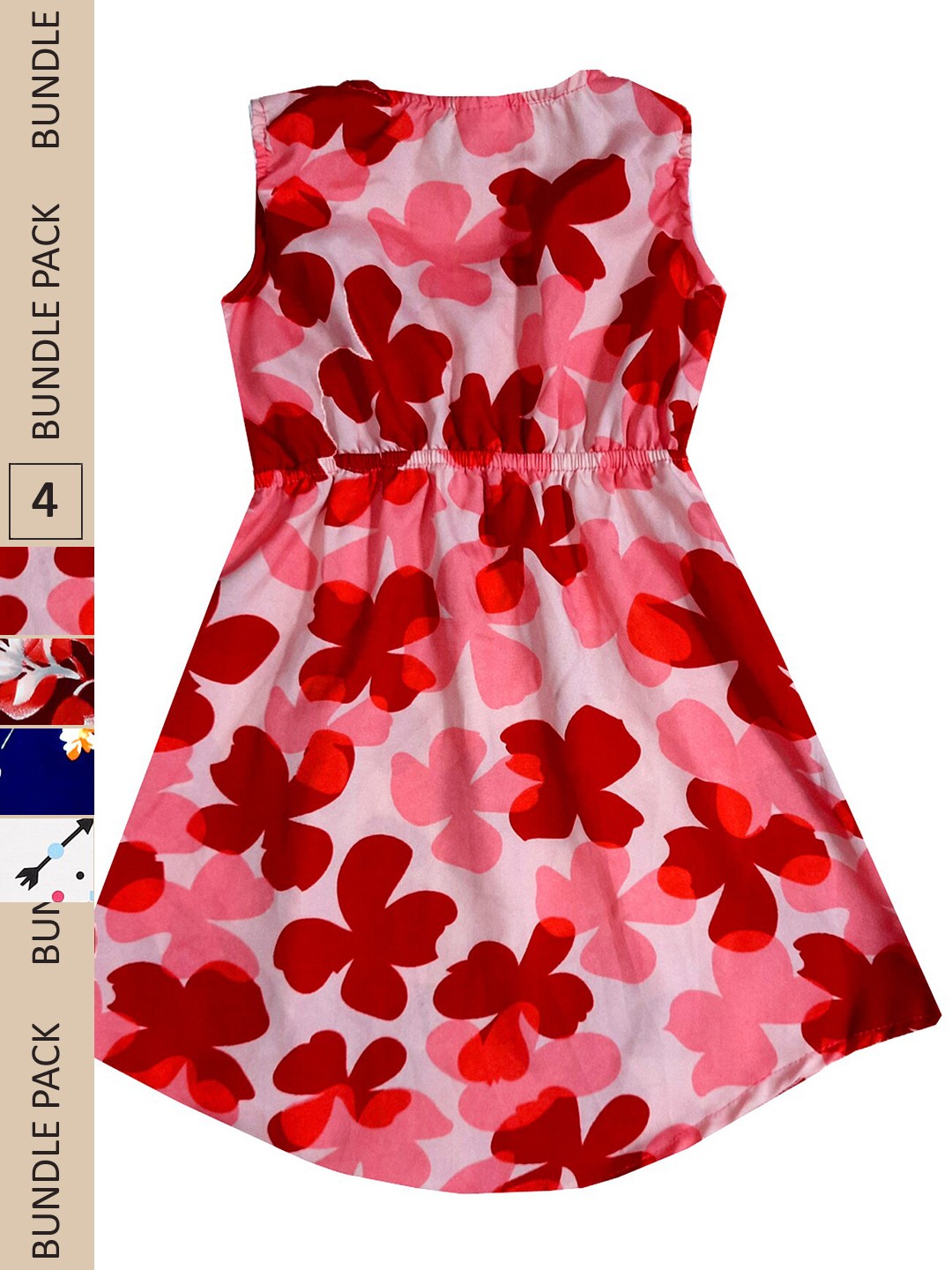 

IndiWeaves Girls Pack Of 4 Floral Printed Crepe Fit & Flare Dress, Pink