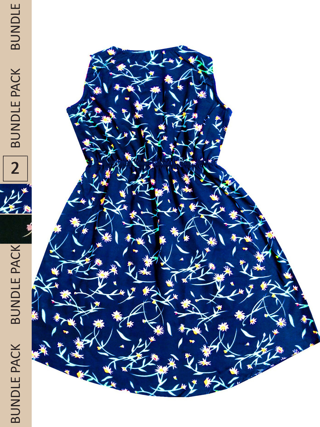 

IndiWeaves Girls Pack Of 2 Floral Printed Crepe Fit & Flare Dress, Blue