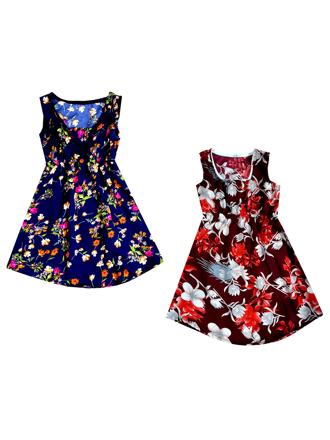 

IndiWeaves Girls Pack of 2 Floral Printed Maxi Dress, Navy blue