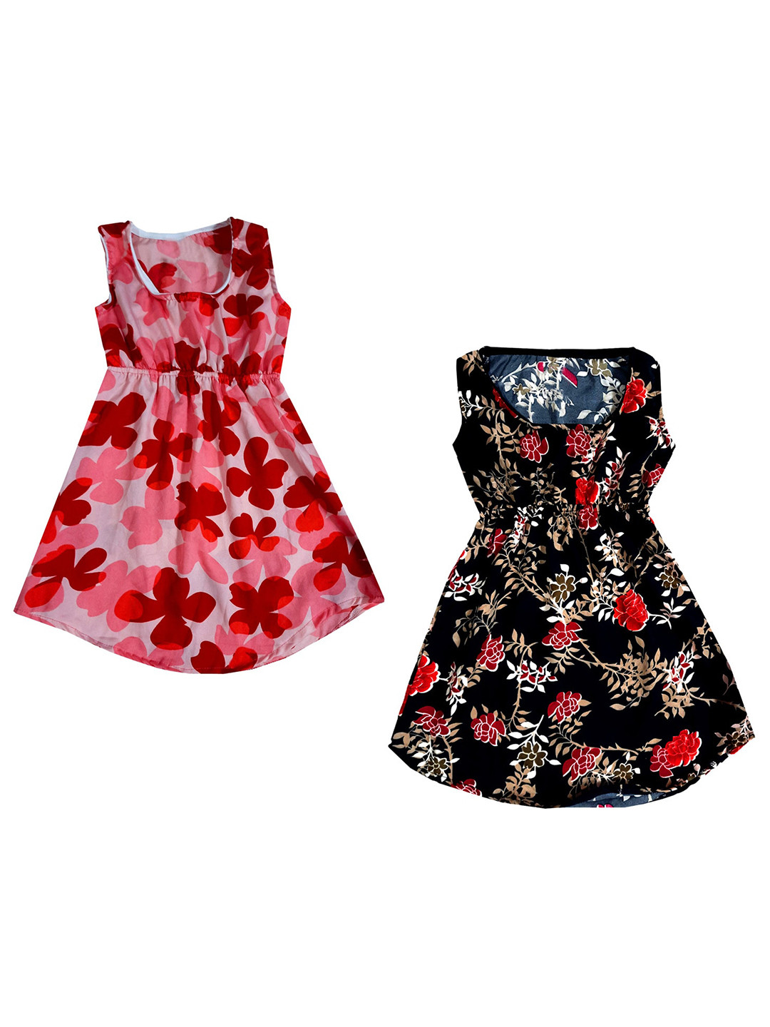 

IndiWeaves Girls Pack Of 2 Floral Printed Fit & Flare Dresses, Pink