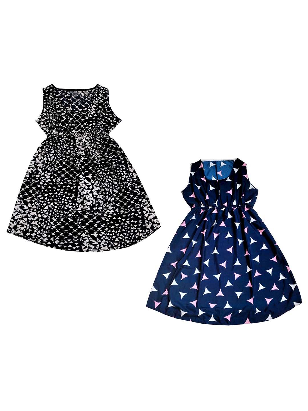 

IndiWeaves Pack of 2 Geometric Print Crepe Fit & Flare Dress, Black