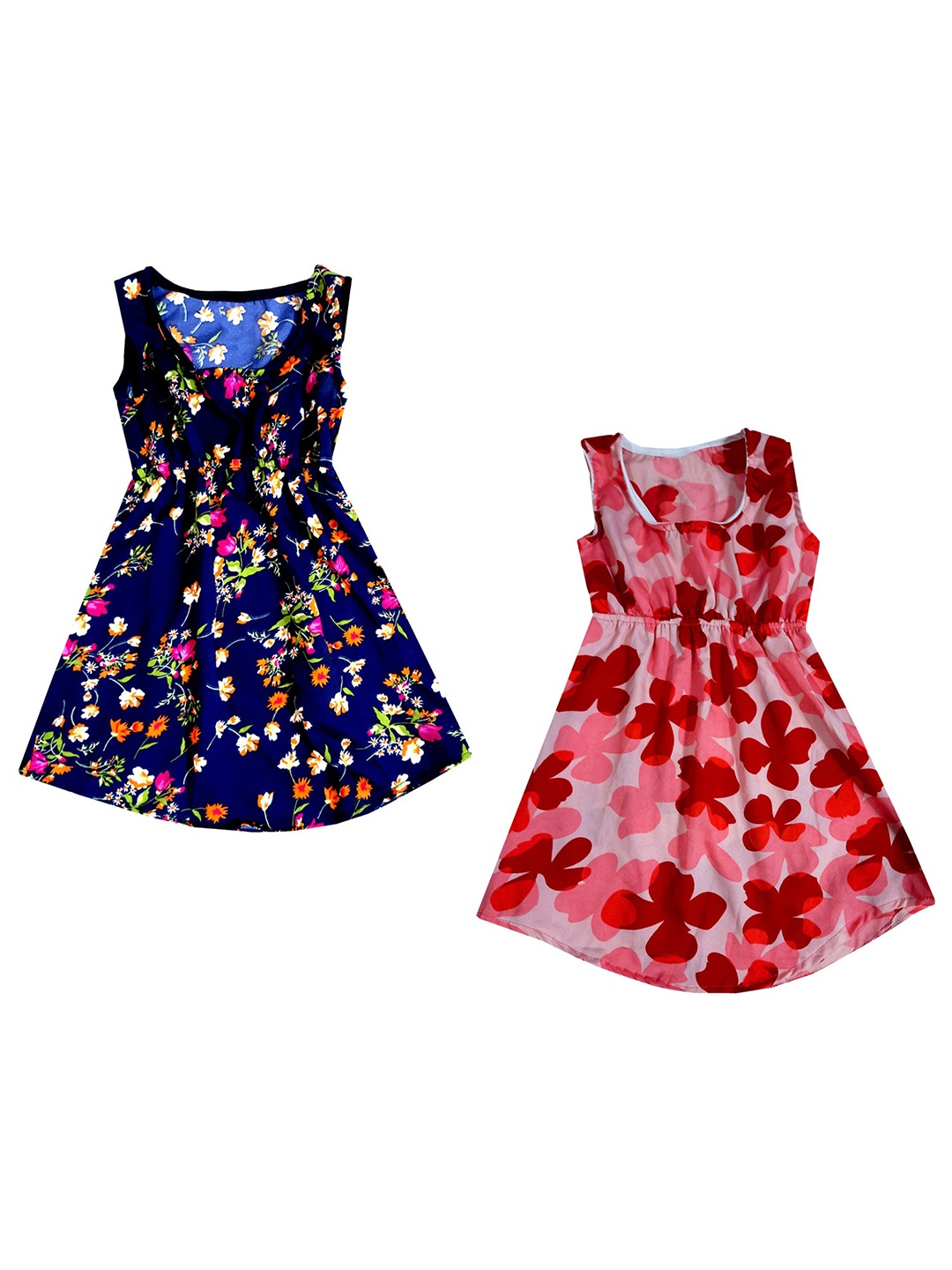 

IndiWeaves Girls Pack Of 2 Floral Printed Fit & Flare Dresses, Blue