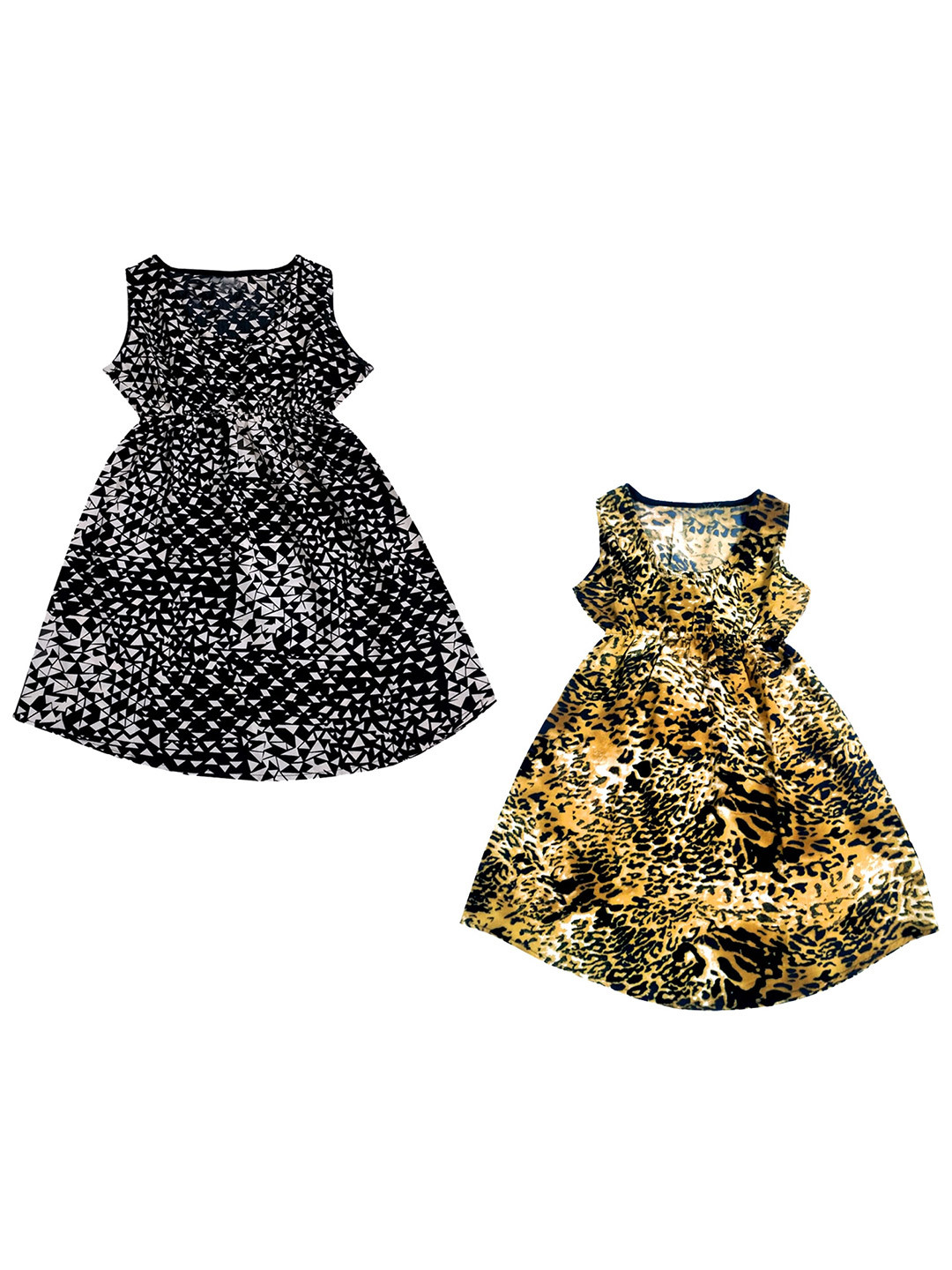 

IndiWeaves Girls Pack Of 2 Animal Printed Crepe Fit & Flare Dress, Black