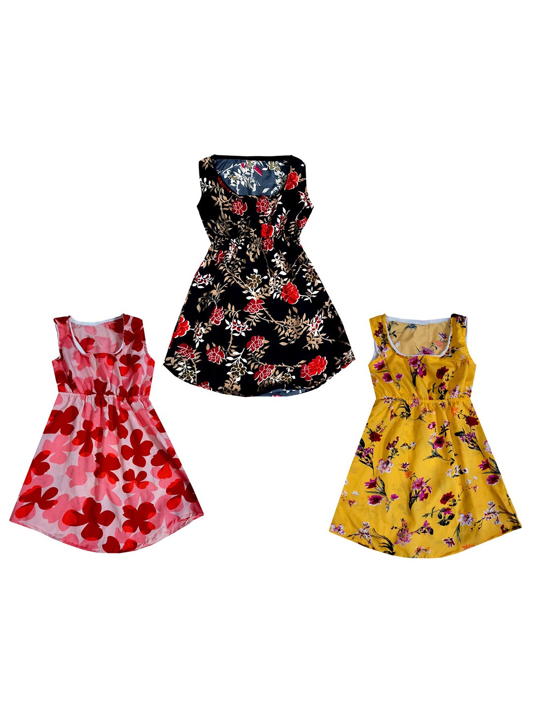 

IndiWeaves Girls Pack of 3 Floral Print Crepe Maxi Dress, Yellow