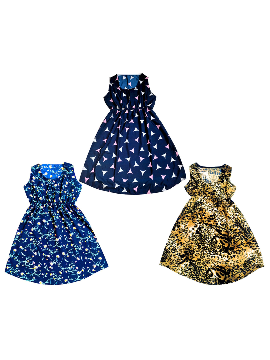 

IndiWeaves Pack of 3 Floral Print Crepe Fit & Flare Dress, Blue