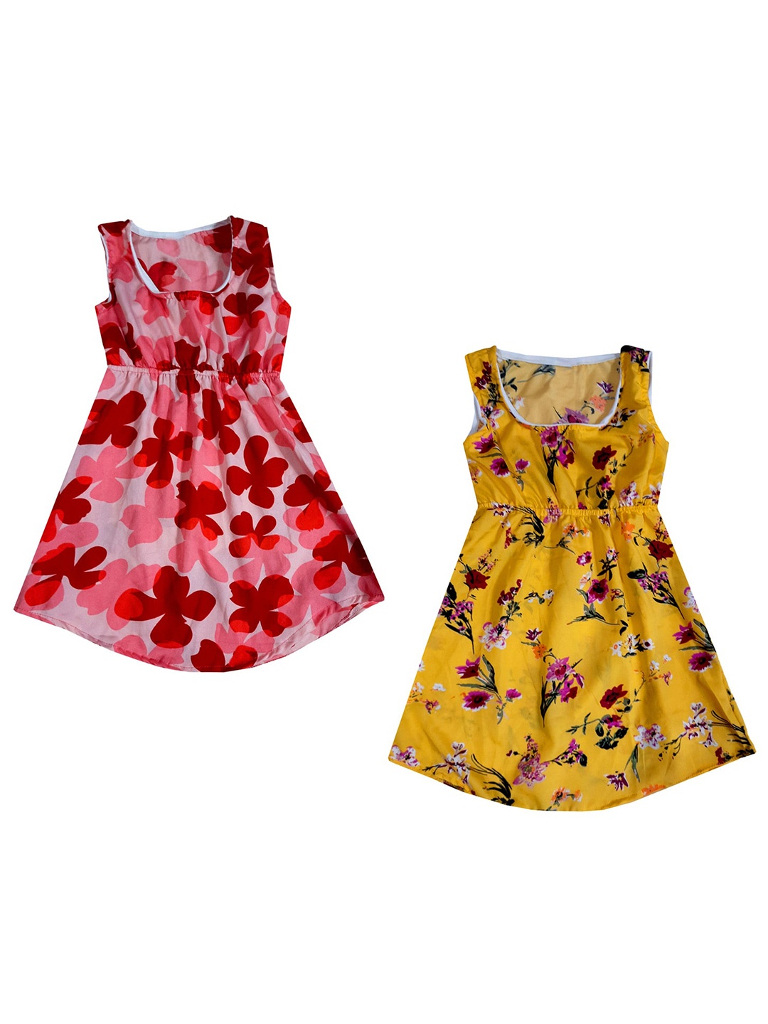 

IndiWeaves Girls Pack of 2 Floral Printed Crepe A-Line Dress, Coral
