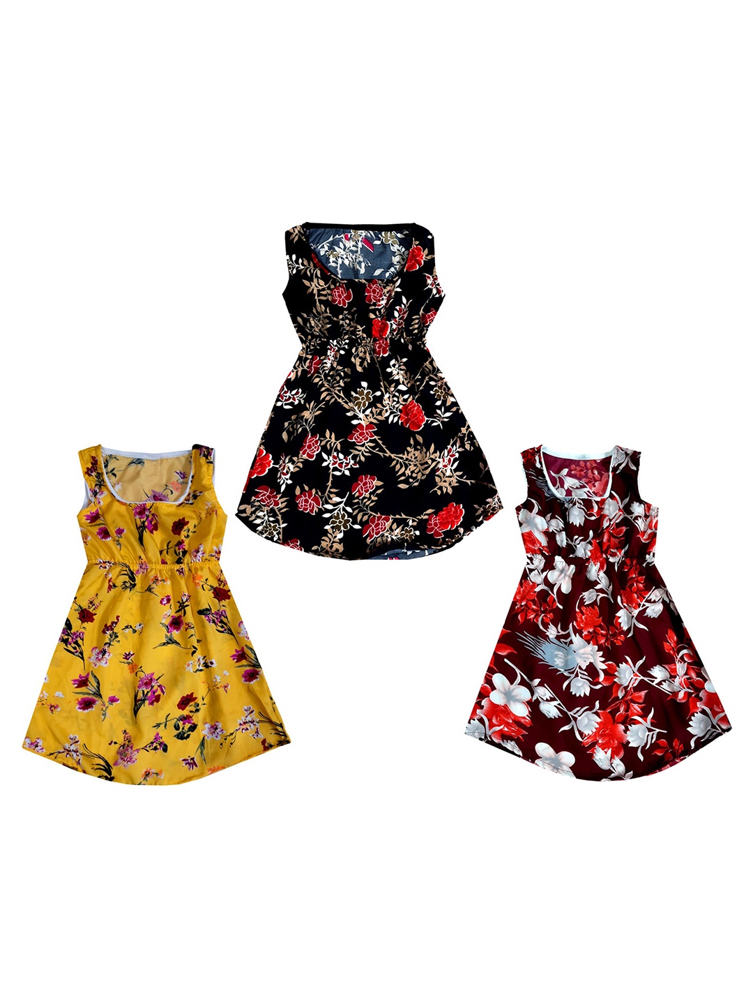 

IndiWeaves Pack Of 3 Floral Printed A-Line Dress, Black