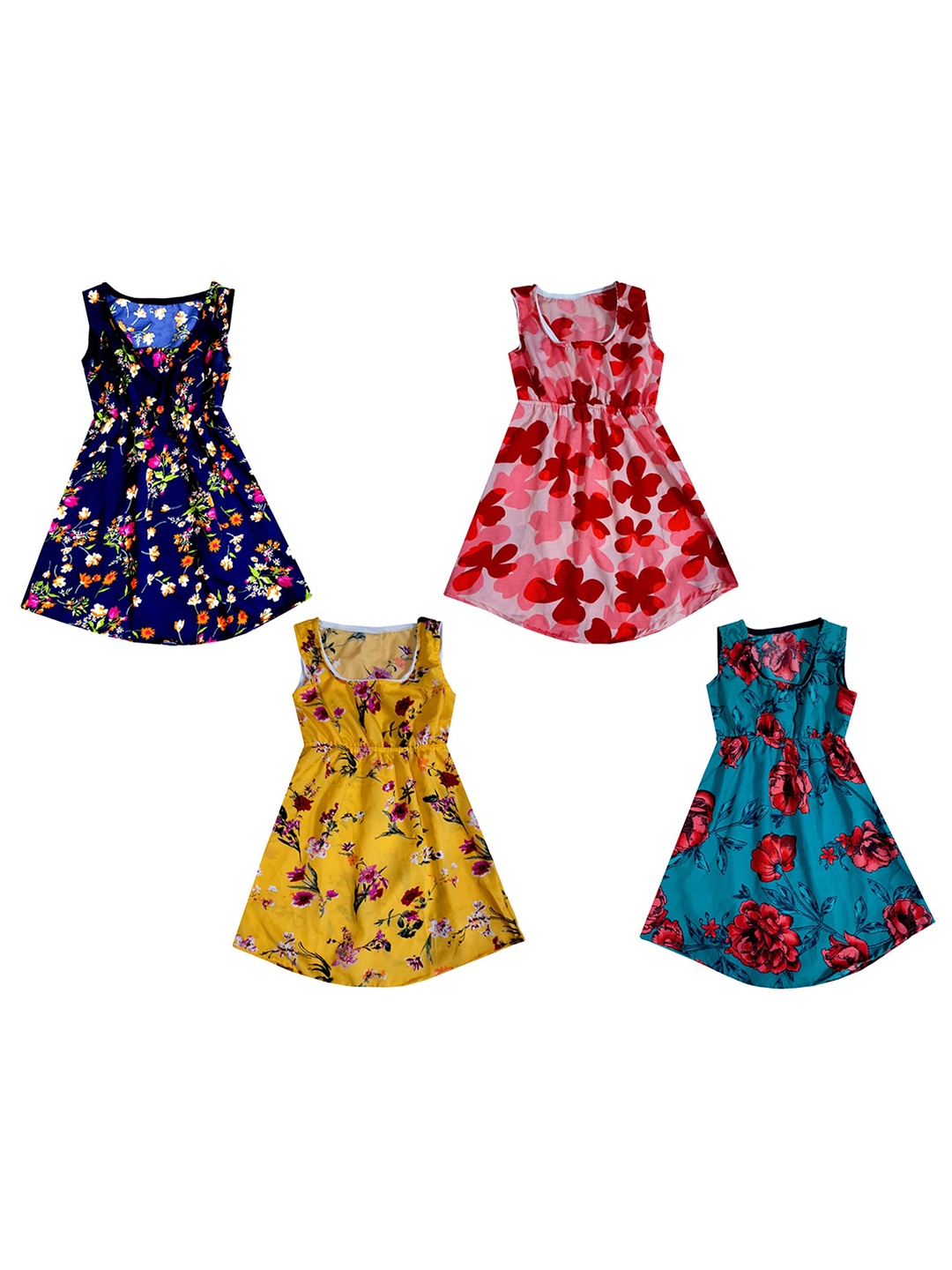 

IndiWeaves Girls Pack of 4 Floral Printed Maxi Dress, Navy blue