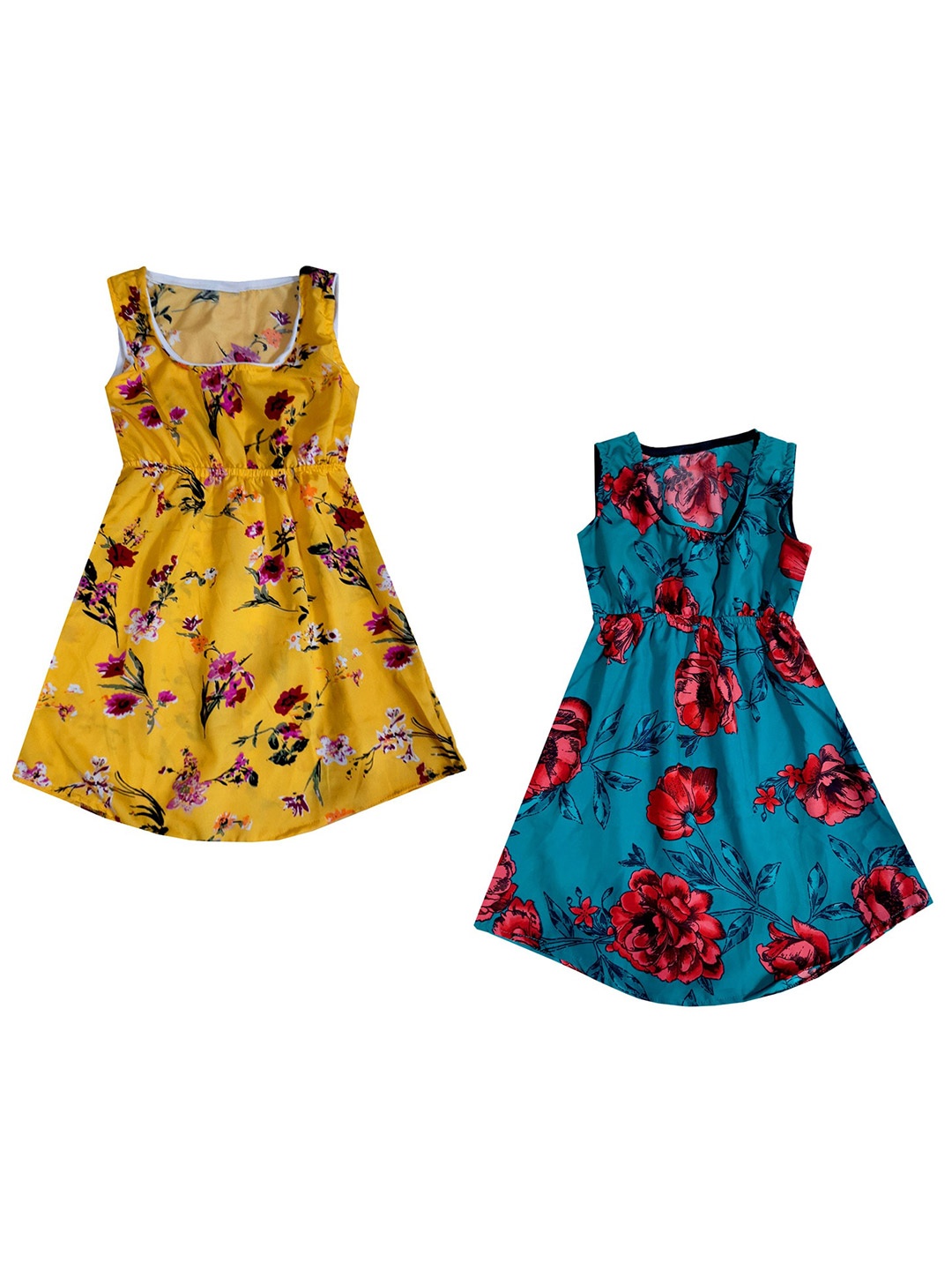 

IndiWeaves Pack Of 2 Floral Print Crepe Fit & Flare Dress, Yellow