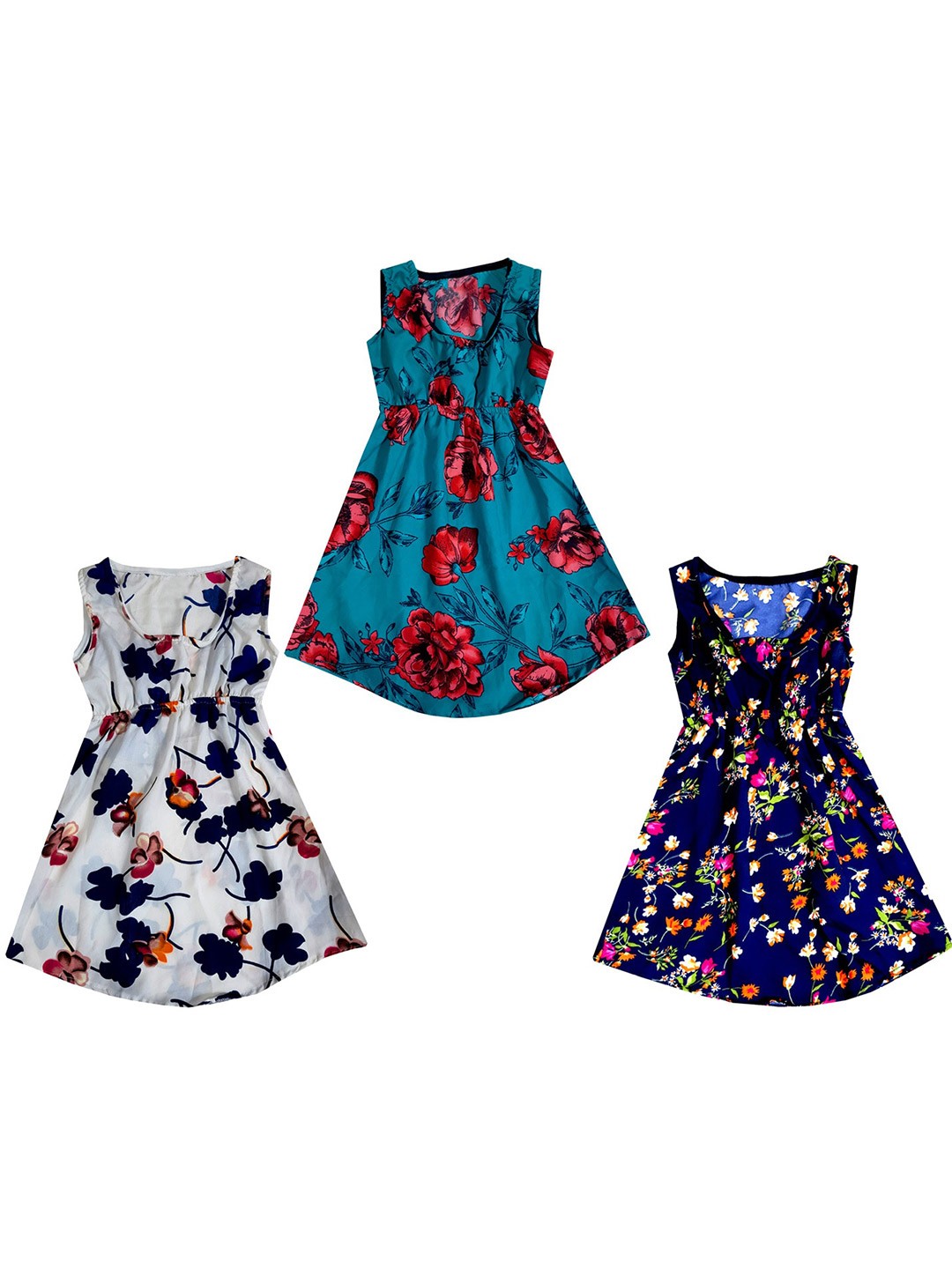 

IndiWeaves Girls Pack of 3 Floral Printed Fit & Flare Dress, Teal