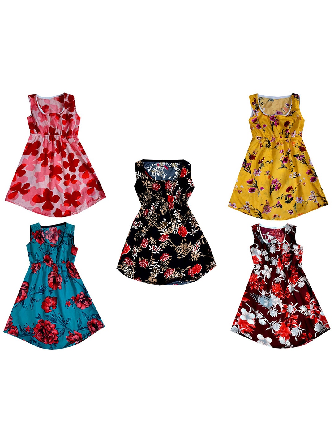 

IndiWeaves Girls Pack Of 5 Floral Printed Maxi Dress, Yellow