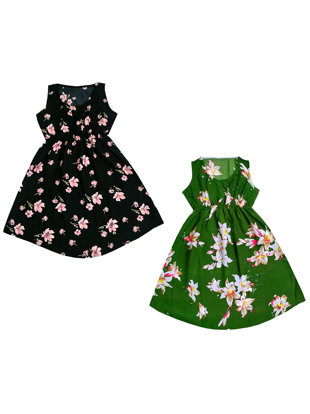 

IndiWeaves Girls Pack of 2 Floral Printed Fit & Flare Dress, Black
