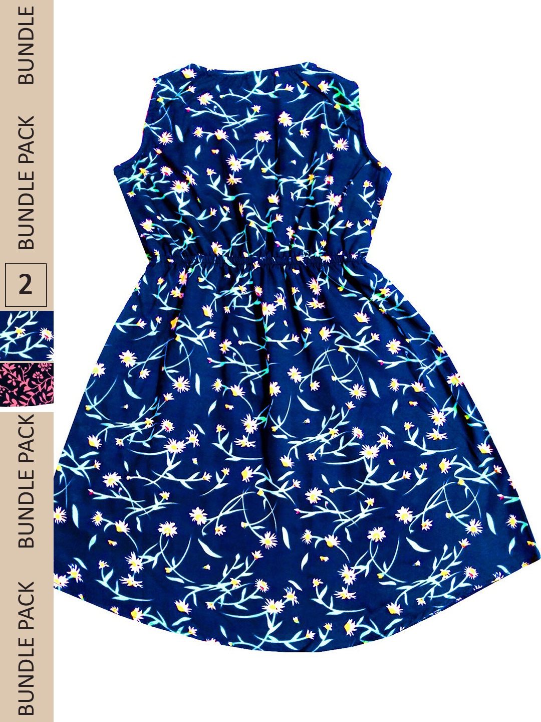 

IndiWeaves Girls Pack Of 2 Floral Printed Crepe Fit & Flare Dress, Blue