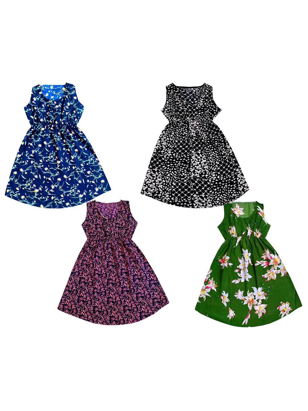 

IndiWeaves Pack Of 4 Floral Printed Crepe Maxi Dress, Green