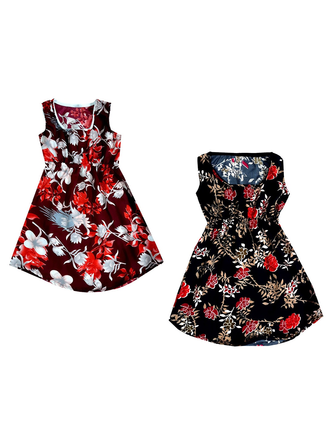 

IndiWeaves Girls Pack Of 2 Floral Printed Fit & Flare Dresses, Maroon