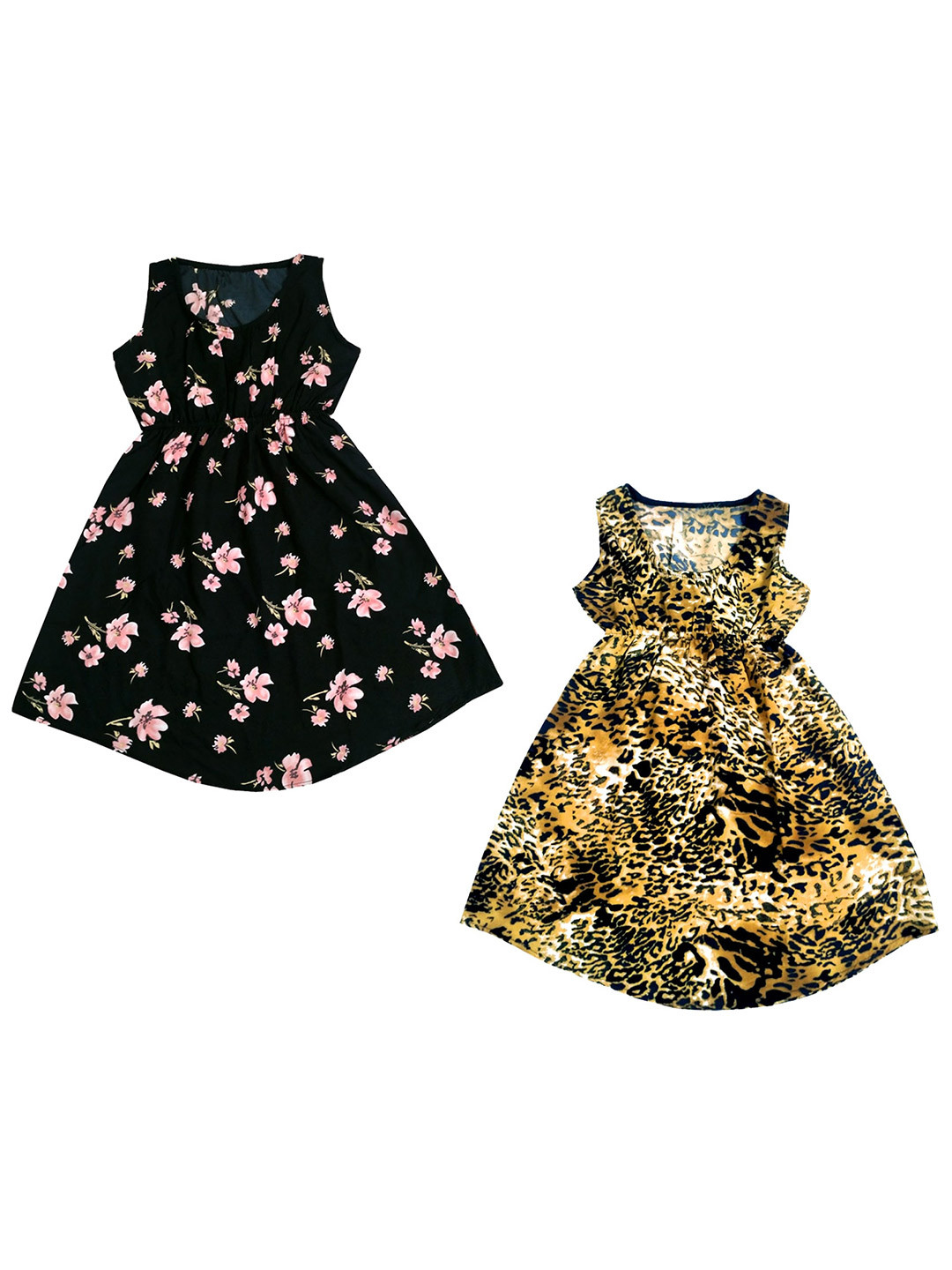 

IndiWeaves Pack of 2 Floral Print Crepe Fit & Flare Dress, Black