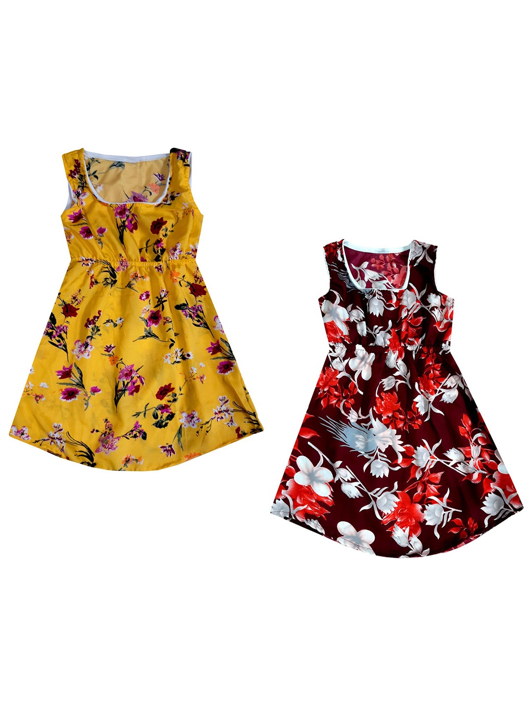 

IndiWeaves Pack of 2 Floral Print Crepe Fit & Flare Dress, Yellow