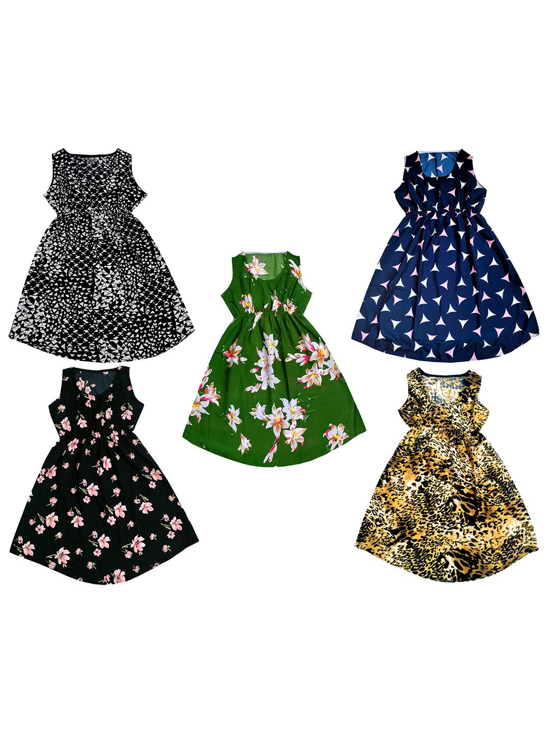 

IndiWeaves Pack Of 5 Floral Printed Crepe Maxi Dress, Green